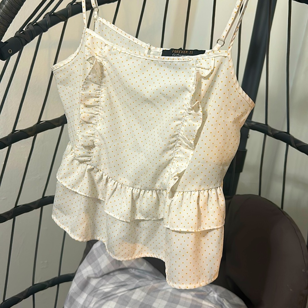 Forever 21 ruffled white with yellow polka dot cropped top